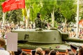 DONETSK, Donetsk People Republic. May 9, 2018: Soviet artillery system `Akaciya` on the main street of the Donetsk city