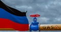 Donetsk gas, valve on the main gas pipeline Donetsk, Pipeline with flag DNR, Pipes of gas from Donetsk, 3D work and 3D image