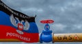 Donetsk gas, valve on the main gas pipeline Donetsk, Pipeline with flag DNR, Pipes of gas from Donetsk, 3D work and 3D image