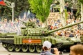 DONETSK, Donetsk People Republic. May 9, 2018: Soviet main battle tank T-72B on the main street of the Donetsk city