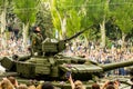 DONETSK, Donetsk People Republic. May 9, 2018: Soviet main battle tank T-72B on the main street of the Donetsk city