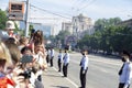 Donetsk, Donetsk People Republic, Ukraine - June 24, 2020: A crowd of people with women and children takes pictures and videos