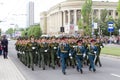 DONETSK, Donetsk People Republic, Ukraine, May 9, 2018. Cadets of a military school in full dress march along the main