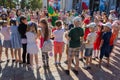 Donetsk, Ukraine - August 26, 2018: Animators entertain children at the celebration