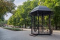 Donetsk, Ukraine - August 02, 2018: Forged pavilion in the park of forged sculptures Royalty Free Stock Photo