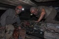 Donetsk, Ukraine - August, 16, 2013: Miners near the coal mining Royalty Free Stock Photo