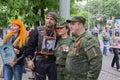 Donetsk, Ukraine - May 09, 2017: Famous Russian biker Alexander Zaldostanov is photographed with citizens of Donetsk
