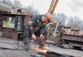 Donetsk, Ukraine - November, 06, 2012: Man working cutting torch