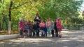 Donetsk, Ukraine - October 3, 2019. Preschool kids with teacher on a walk Royalty Free Stock Photo