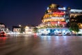 Dong Kinh Nghia Thuc Square in the Old Quarter of Hanoi, Vietnam at twilight. Street with copyspace and blurred buildings on Royalty Free Stock Photo