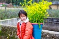 VAN, HA GIANG, VIETNAM, December 18th, 2017: Unidentified ethnic minority kids with baskets of rapeseed flower in Hagiang Royalty Free Stock Photo
