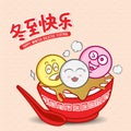 Dong Zhi means winter solstice festival. Cute cartoon Tang Yuan Chinese glutinous rice balls family with spoon in vector Royalty Free Stock Photo