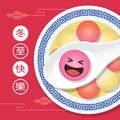 Zhi means winter solstice festiva. TangYuan sweet dumplings serve with soup. Chinese cuisine vector illustration.