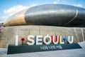 Dongdaemun Design Plaza or DDP building view and I.SEOUL.U sign in Seoul South Korea