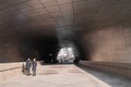 Dongdaemun design plaza or DDP modern free from building architecture with metalic entrance tunnel