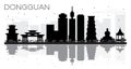 Dongguan City skyline black and white silhouette with reflection Royalty Free Stock Photo