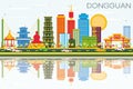 Dongguan Skyline with Color Buildings, Blue Sky and Reflections. Royalty Free Stock Photo