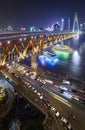 Dongshuimen bridge over Yangtze River at night.