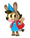Donkey with a birthday pointed hat and a school bag