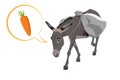 Donkey carries a heavy load, a big bag and speech bubble with the carrot