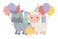 Donkey chicken and sheep with happy birthday icon design