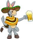 Mexican Donkey Cartoon Character Holding A Mug Of Beer And Giving The Thumbs Up