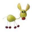 Funny donkey made with pear and cherries