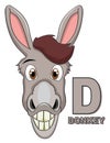 Donkey. D letter. Cute children animal alphabet in vector. Funny cartoon animals. Vector illustration Royalty Free Stock Photo