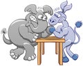 Donkey and elephant in an arm wrestling session