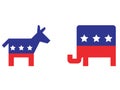 Donkey Elephant Icon. Political Debate Signs. American political debate conflict signs. Republican elephant Vs democratic donkey.