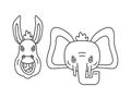 Donkey Elephant Icon. Political Debate Signs. American political debate conflict signs. Republican elephant Vs democratic donkey.