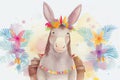 A donkey, generative ai illustration done in a boho style with intricate details and patterns