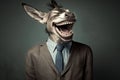 Donkey Laughing dressed in a business man\'s suit Generative AI Royalty Free Stock Photo