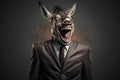 Donkey Laughing dressed in a business man\'s suit Generative AI Royalty Free Stock Photo