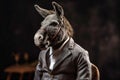 A donkey is laughing, dressed in a business suit, Generative AI