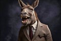 A donkey is laughing, dressed in a business suit, Generative AI