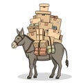 Donkey loaded parcels pop art vector illustration