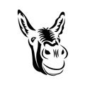 Donkey muzzle silhouette is drawn in black by various lines. Logo animal face donkey. Tattoo