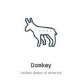 Donkey outline vector icon. Thin line black donkey icon, flat vector simple element illustration from editable united states