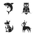 Donkey, owl, kangaroo, shark.Animal set collection icons in black style vector symbol stock illustration web.