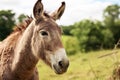 a donkey with patchy, discolored skin from hay allergies