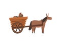 Donkey Pulling Wooden Cart with Coffee Bags, Coffee Industry Production Stage Vector Illustration