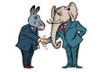 Donkey shakes elephant hand. Democrats Republicans isolate on white background Royalty Free Stock Photo