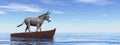 Donkey standing on a wooden boat - 3D render