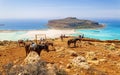 Donkey taxi near Balos Beach, Gramvoussa Peninsula, Balos Bay, Gramvousa Peninsula, Crete, Greek Islands, Greece, Europe Royalty Free Stock Photo