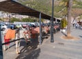 Donkey taxis in the historic Spanish white village of Mijas Pueblo, Spain Royalty Free Stock Photo