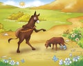 Donkey and tired dog - fairy tale Royalty Free Stock Photo