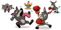 Donkey boxer knockout wolves chicken referee vector graphics illustration