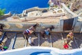 Donkeys path and cliffside terrace at Caldera wall Santorini Greece Royalty Free Stock Photo