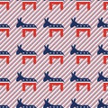 Donkeys seamless pattern on red and blue stripes.